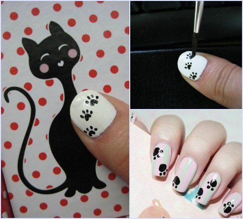Маникюр с кошками пошагово
