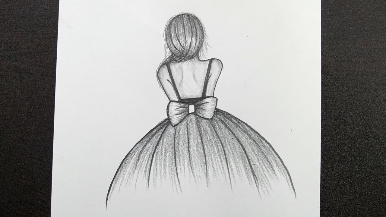 Нарисованная Девушка Сзади В Платье