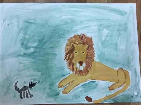 Лев карандашом контур