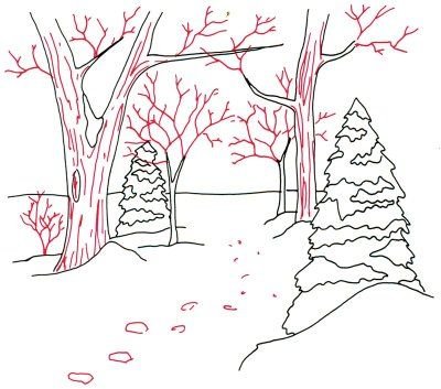 Зимний пейзаж эскиз карандашом