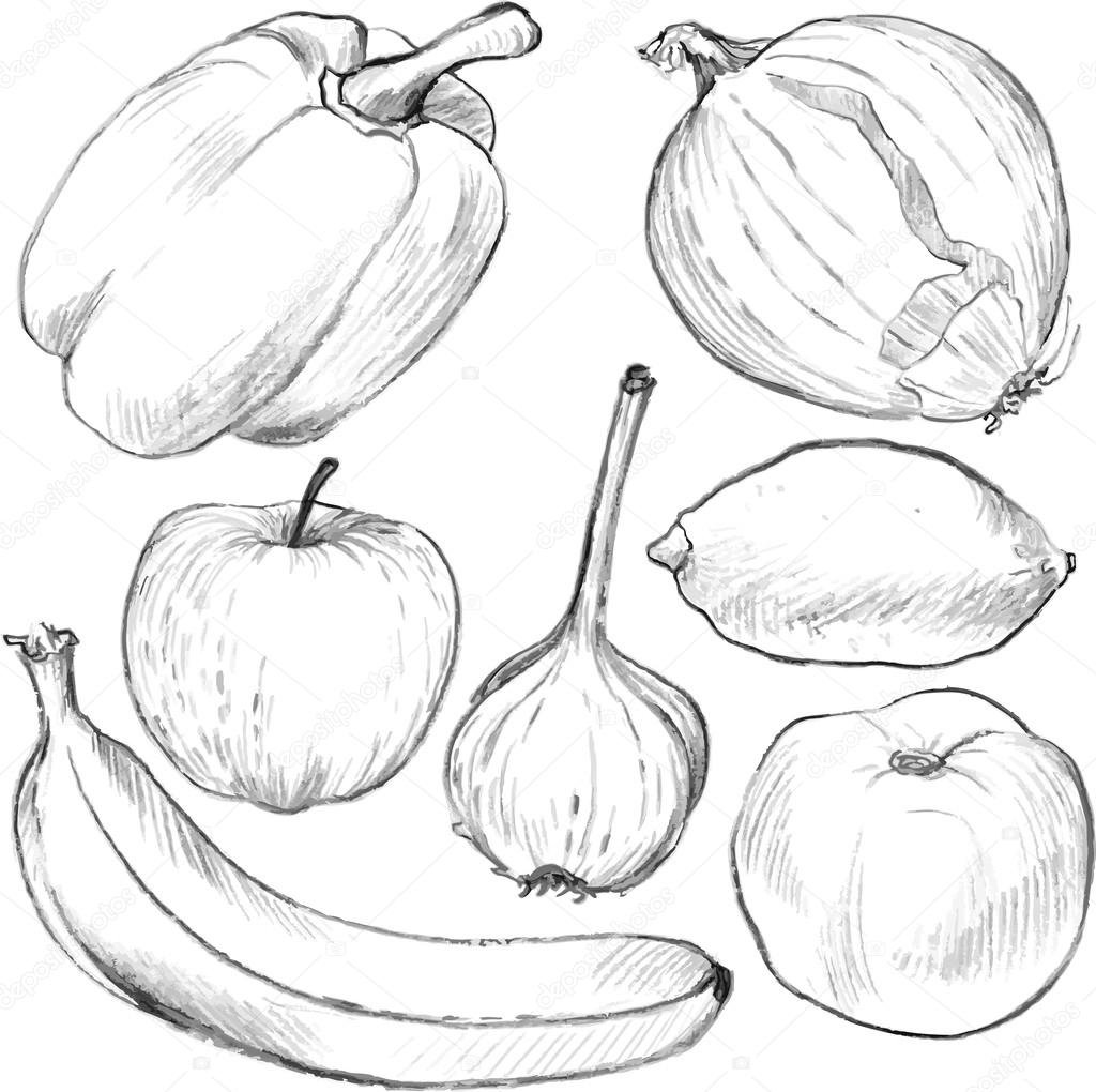 Овощи рисунок карандашом для срисовки