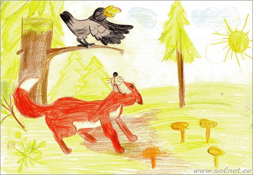 Ворона и лисица рисунок простой (48 фото)