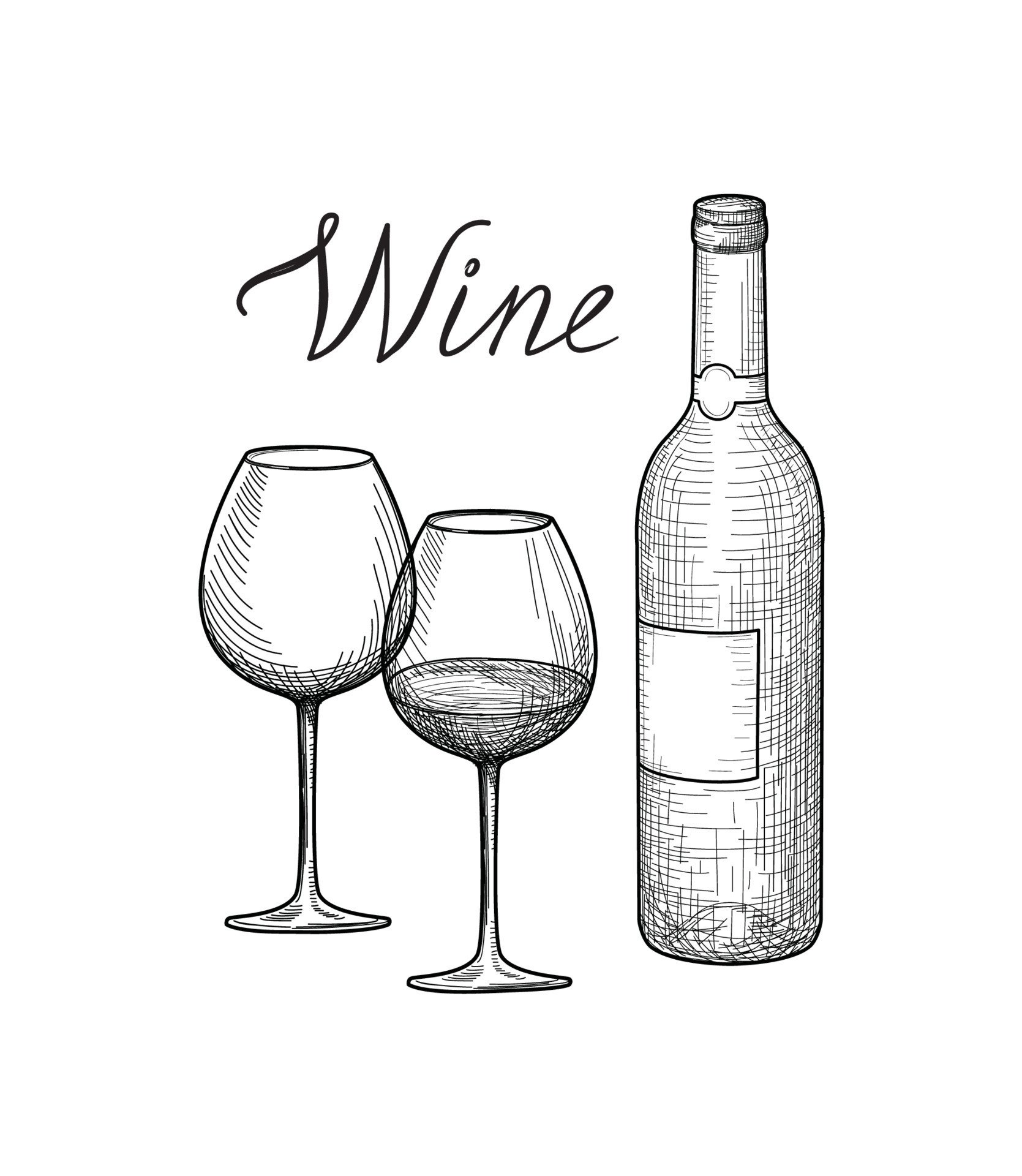 Скетч вино на белом фоне