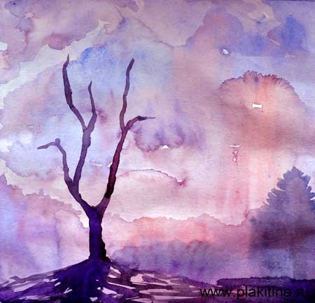 Грустный пейзаж гуашью