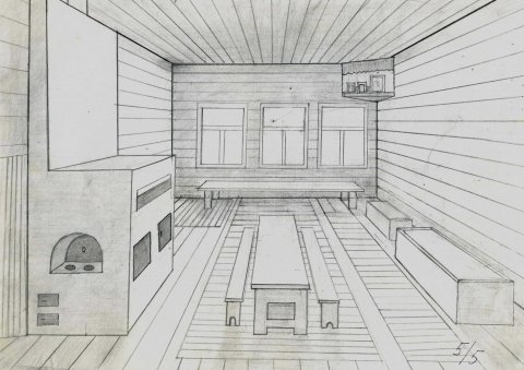 Изба изнутри рисунок