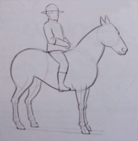 Нарисовать лошадь с наездником