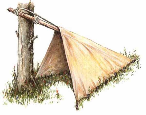 Вид временного укрытия шалаш