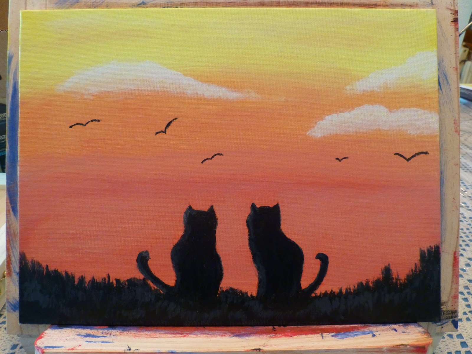 Рисунок кот на закате