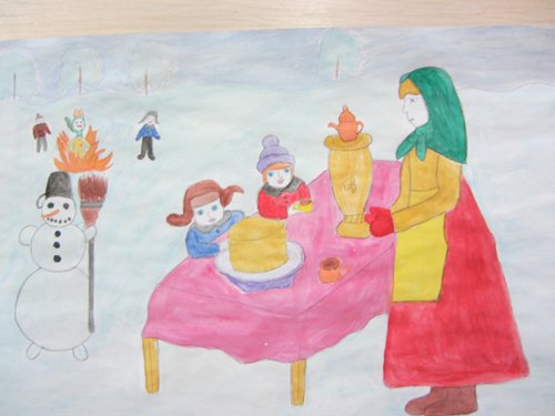 Масленица рисунок карандашом