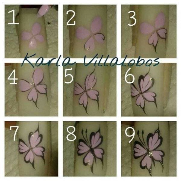 Схема рисования бабочки на ногтях