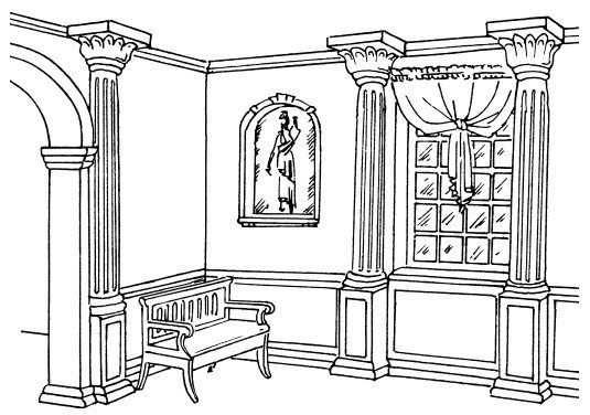Эскиз комнаты в стиле классицизм