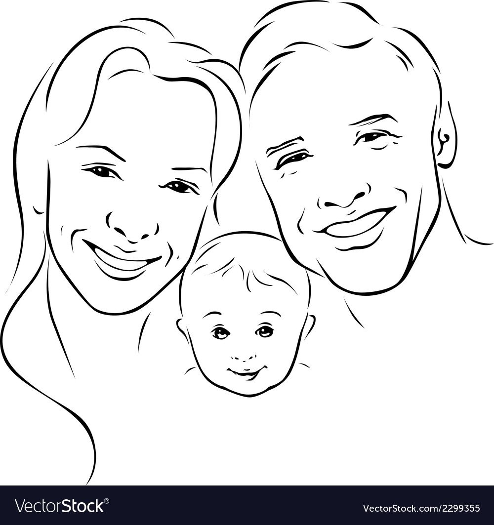 Портрет счастливой семьи карандашом