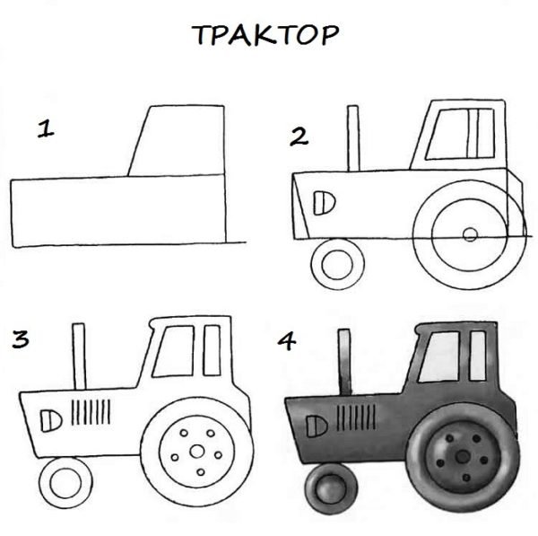 Пошаговое рисование трактора