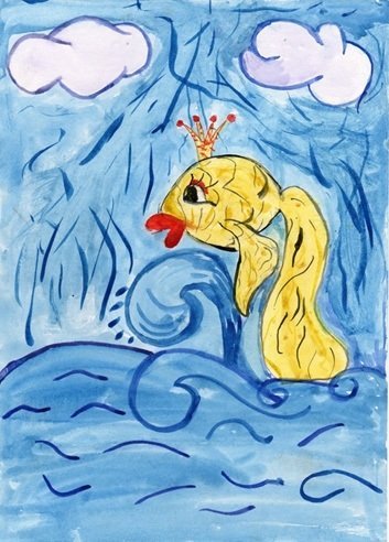 Рисунок к рассказу Пушкина Золотая рыбка