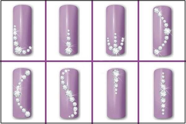 Стразы на ногтях расположение