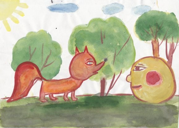 Рисование лиса и Колобок