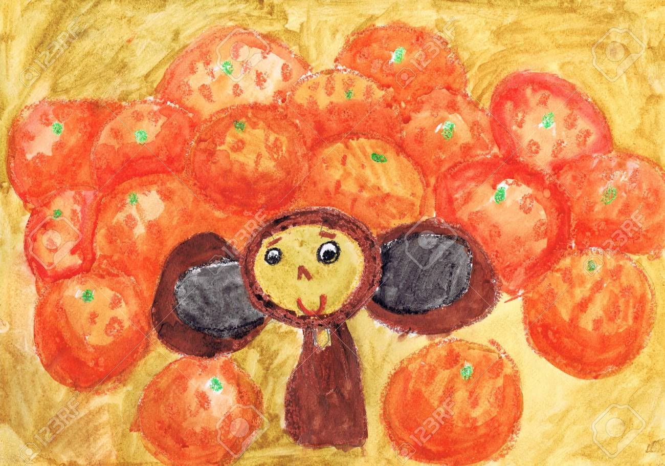 Чебурашка в апельсинах рисунок