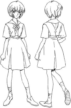 Раскраска Аянами Рей в полный рост аниме