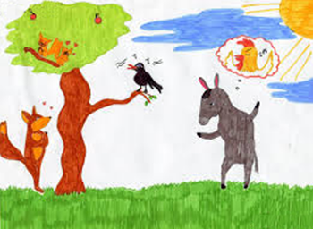 Детский рисунок к басне осел и Соловей