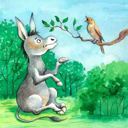 Иллюстрация к басне Крылова осел и Соловей