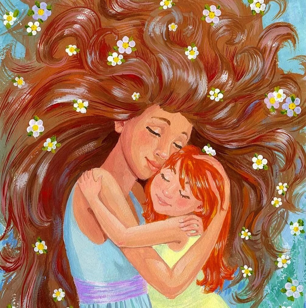 Рисунок детский мама обнимает ребенка