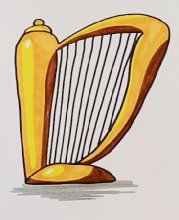 Раскраска арфа музыкальный инструмент