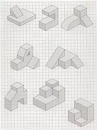 Объемные фигуры на листе в клетку