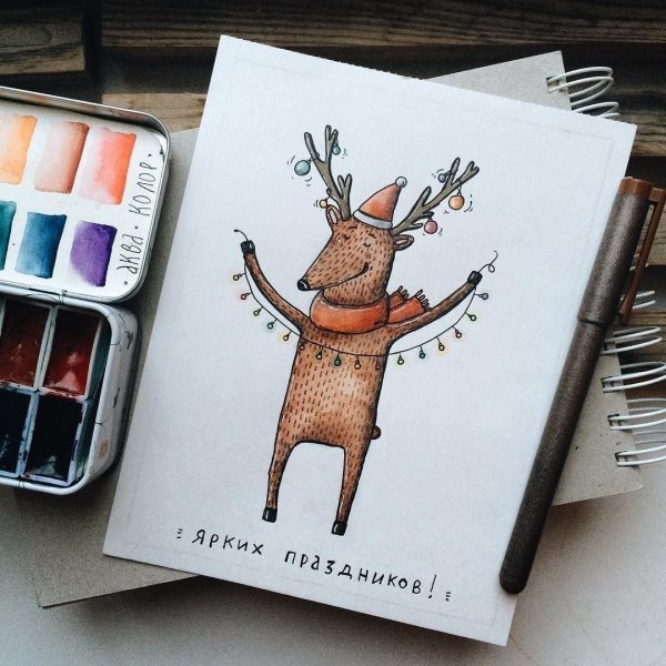 Новогодние открытки маркерами