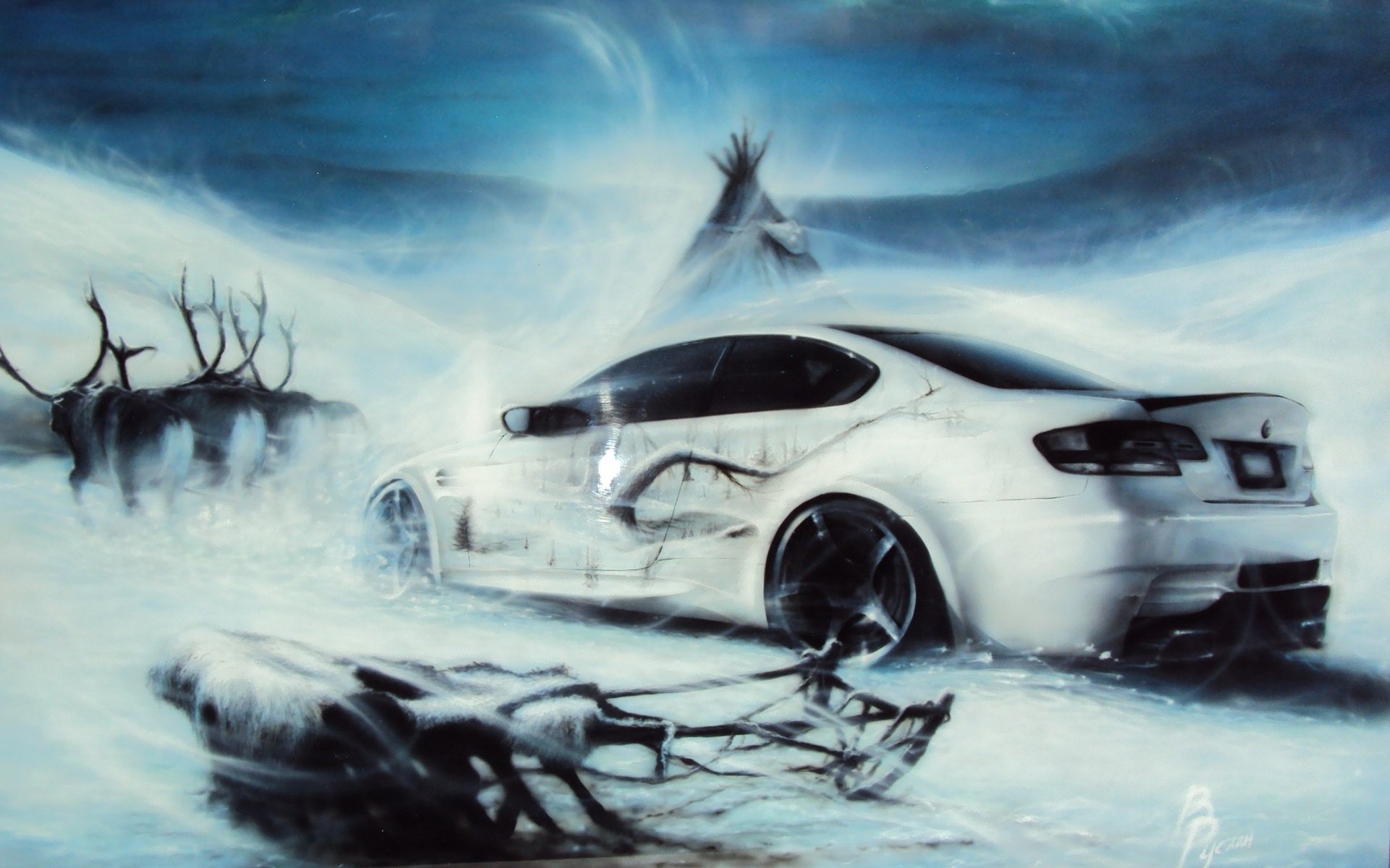 Машина в снегу арт