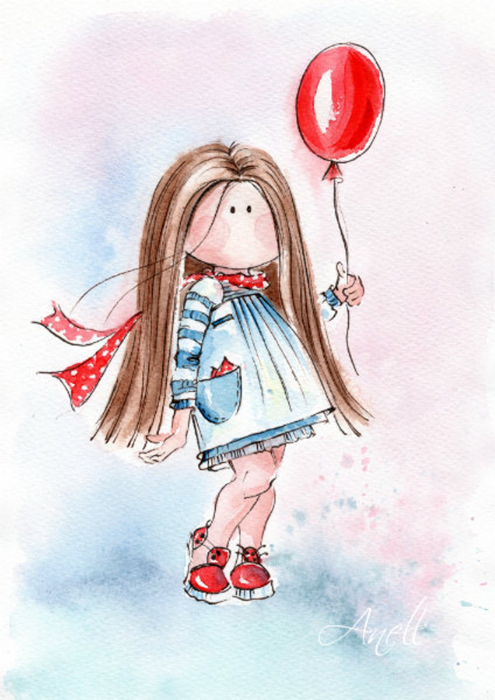 Маленькая девочка с шариками нарисованная