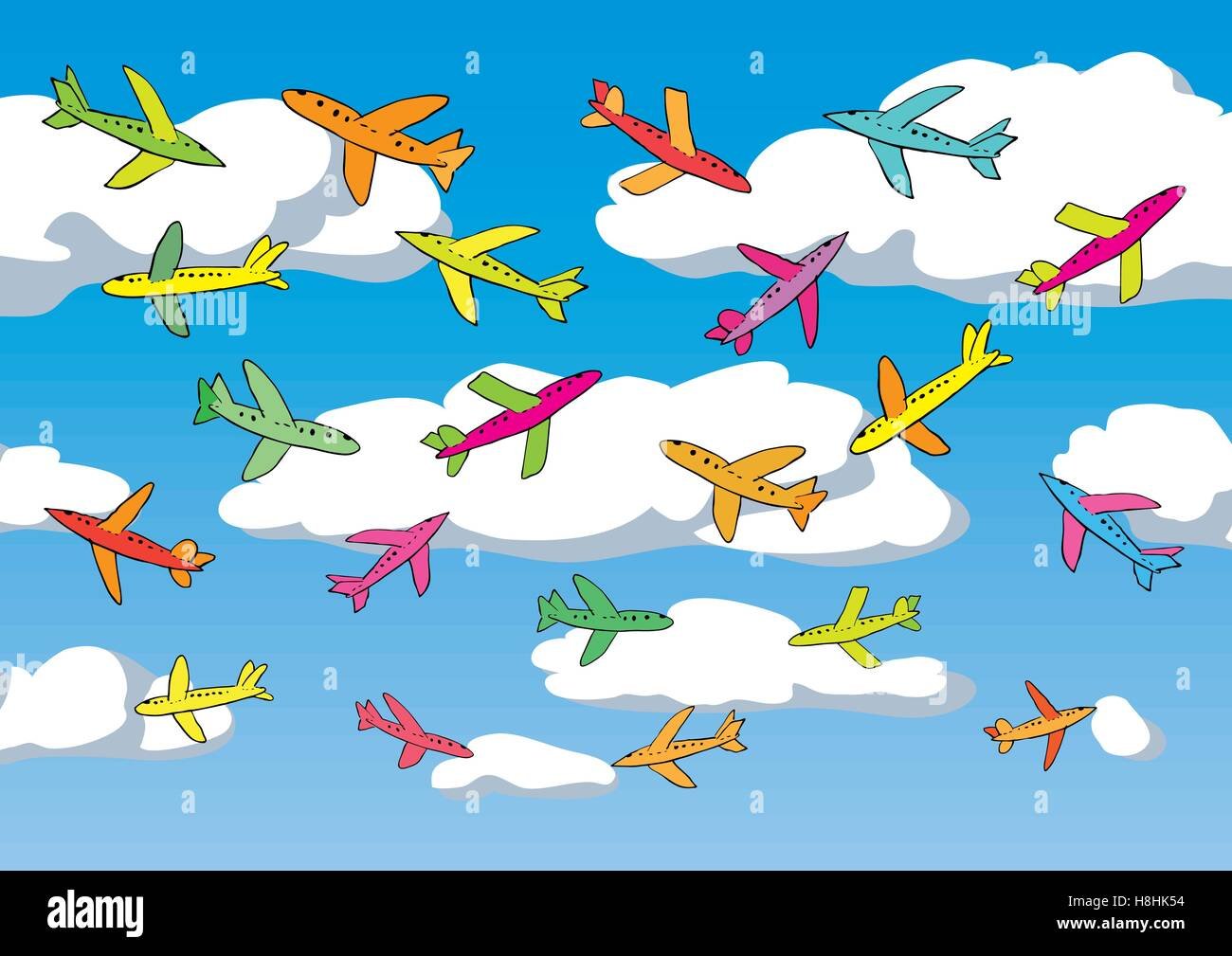 Много разноцветных самолётиков