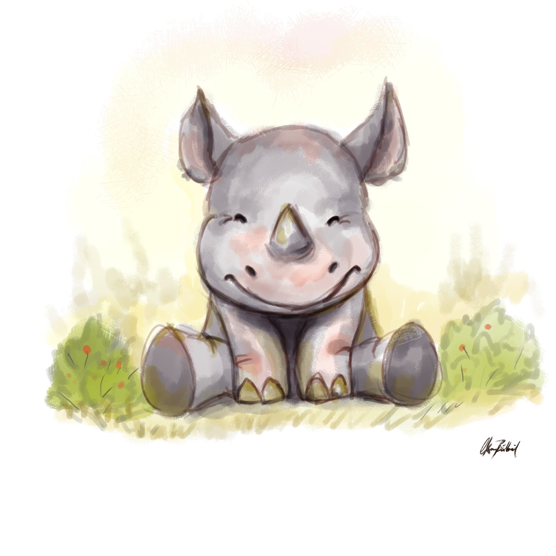 Милый носорог рисунок