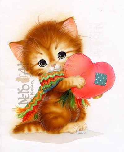 Рыжий котенок с сердечком