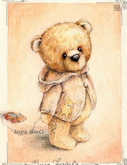 Винтажный мишка рисунок