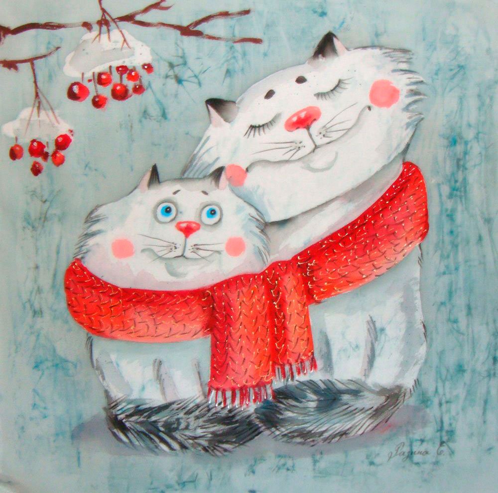 Котик в шарфике зимой
