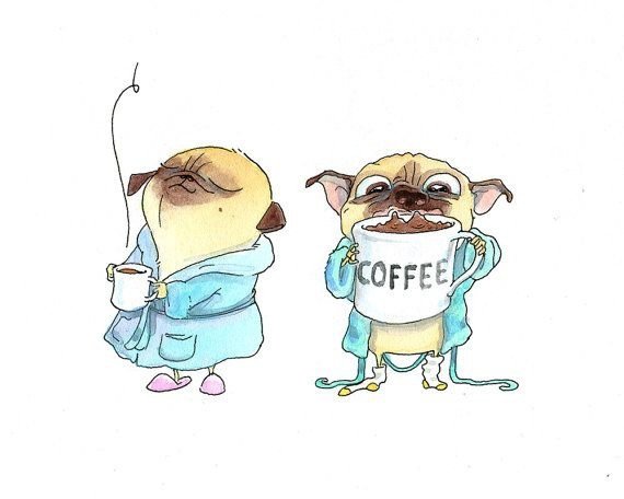 Мопс с кофе рисунок