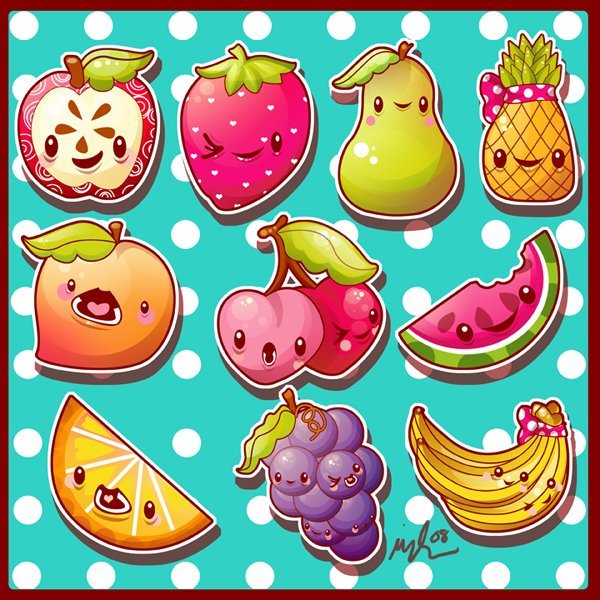 Милые овощи и фрукты