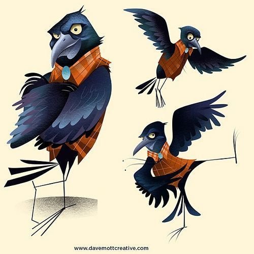 Ворона в мультяшном стиле