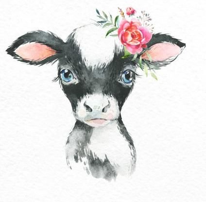 Теленок акварель