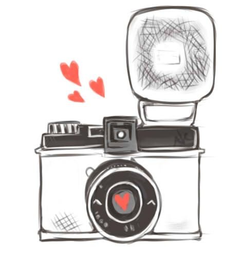 Фотоаппарат с сердечком акварель