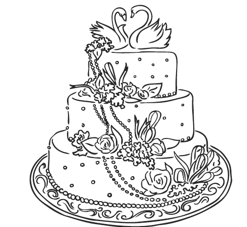 Раскраска свадебный торт