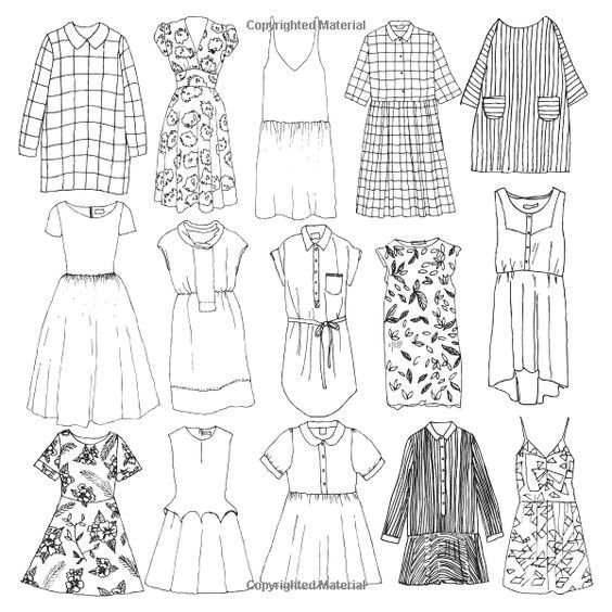 Раскраска модная одежда для девочек
