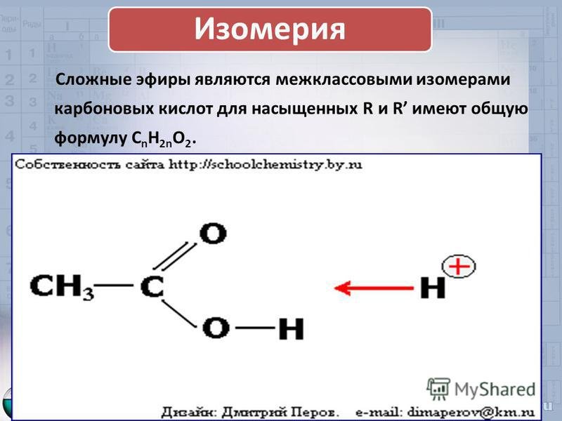 Общая формула карбоновых кислот и сложных эфиров. Формулы изомеров сложных эфиров. Сложные эфиры, строение, изомерия, номенклатура. Межклассовая изомерия сложных эфиров. Типы изомерии сложных эфиров.