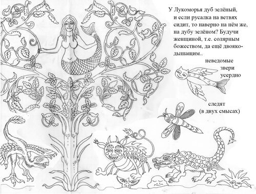 У Лукоморья дуб зеленый рисунок