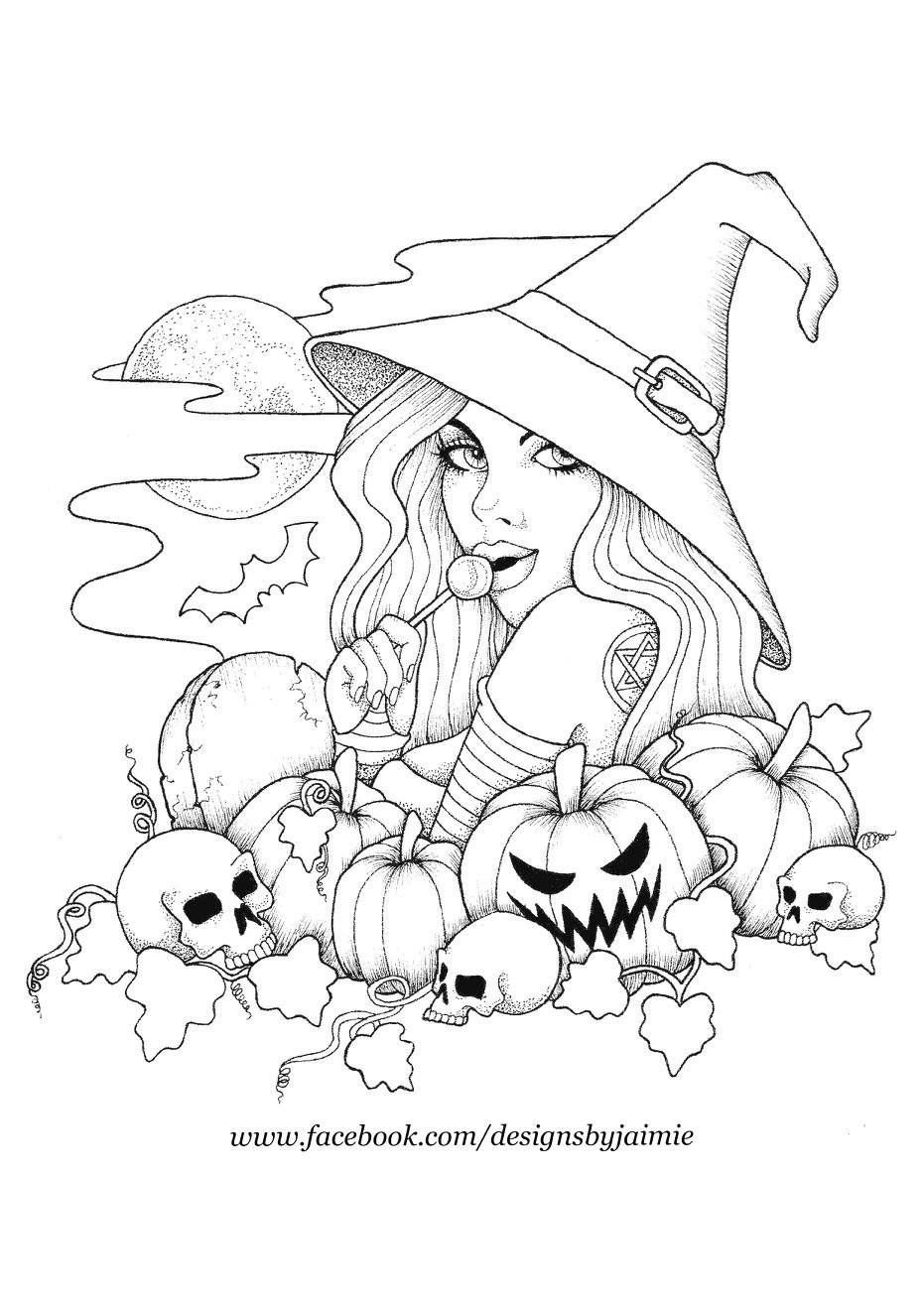 Раскраска ведьмочка на Хэллоуин
