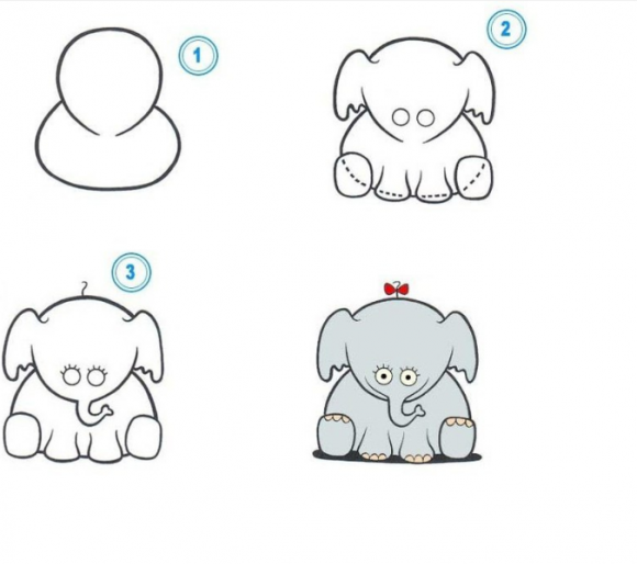 Поэтапное рисование слоненка