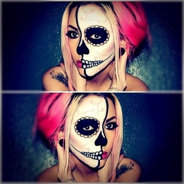 Разукрасить лицо на Хэллоуин девушке