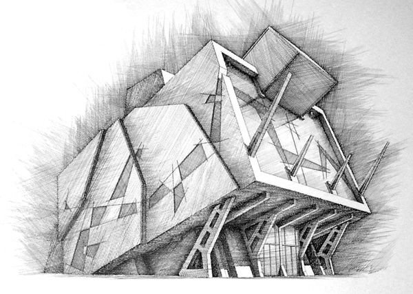 Перспектива с тремя точками схода архитектура