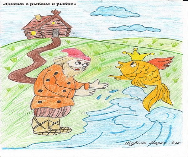 Золотая рыбка раскраска к сказке о рыбаке и рыбке