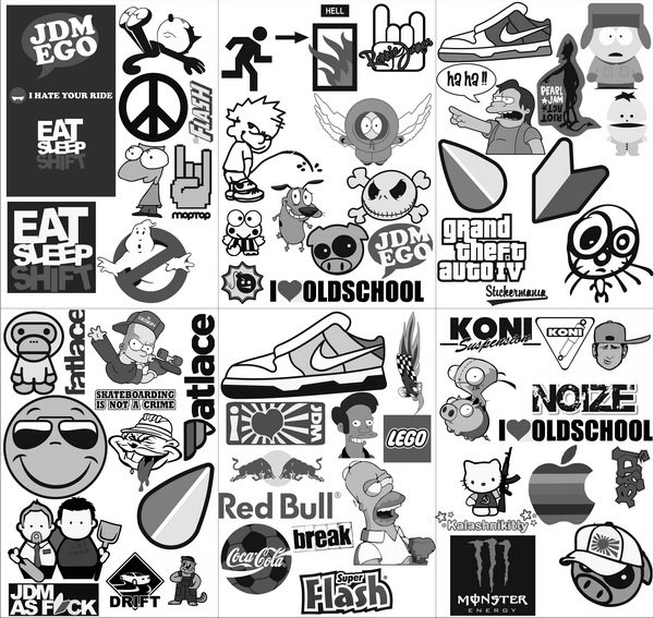 Стикеры чёрно белые